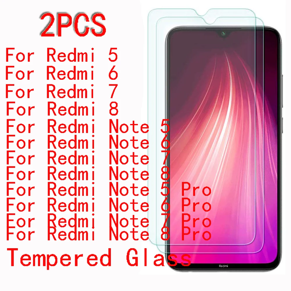 Защитное стекло закаленное для Xiaomi Redmi 8 7 6 5 Note Pro Note8 9H HD 2 шт.|Защитные стёкла и