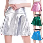 Женская Повседневная модная однотонная блестящая металлическая расклешенная плиссированная мини-юбка трапециевидной формы летняя Студенческая шикарная танцевальная юбка для девочек # p3