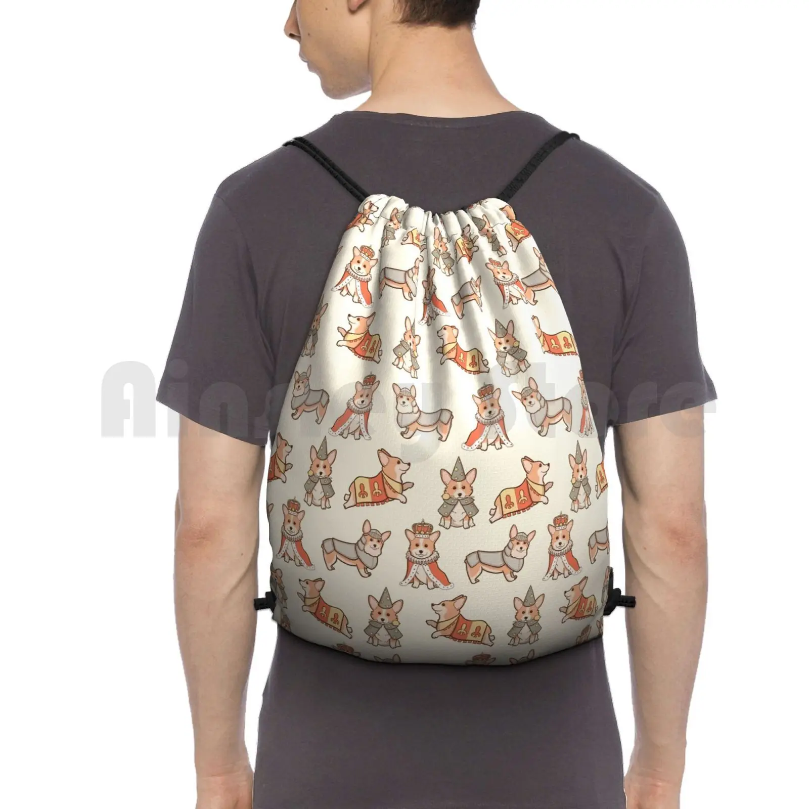 Medieval Fantasy Corgi Backpack Drawstring Bags Gym Bag Waterproof Corgi Dog Dogs Medieval Fantasy Fairy Tail Fairytale