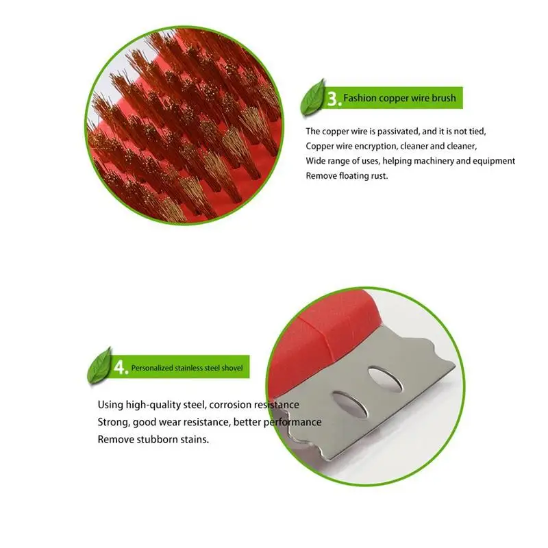 

Multifunctional Grill Cleaning Brush BBQ Double-Sided Copper Wire Brush Portable Barbeque Brush with Stainless Steel Shovel