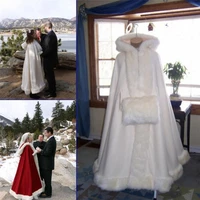 women whiteivory faux fur trim winter christmas bridal cape floor length wedding cloaks hooded winter jacket bolero custom