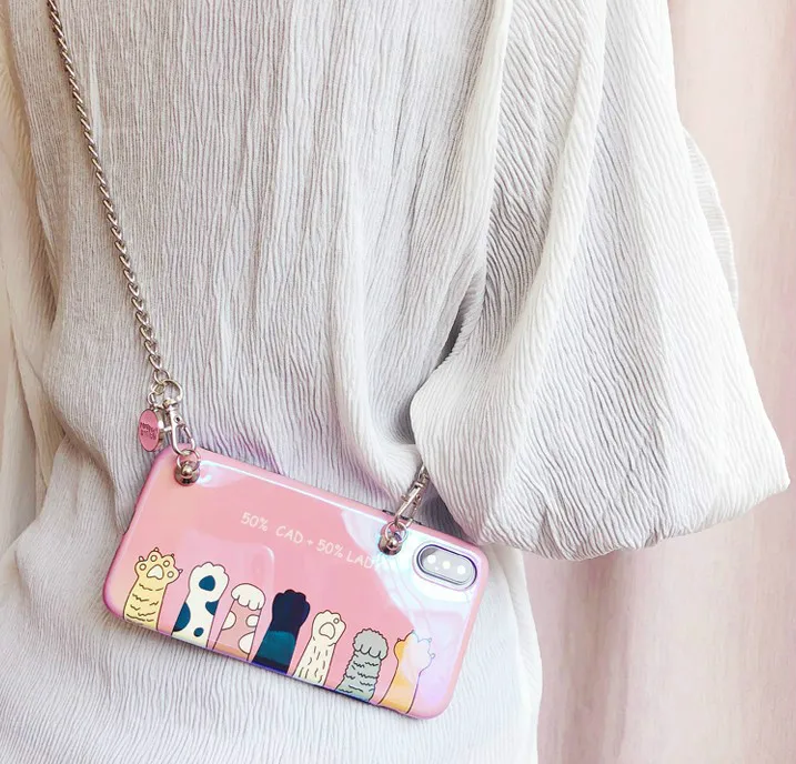 case with strap2 Милый Кот коготь планета Кроссбоди цепь ремень чехол для телефона для samsung galaxy note10 pro S10 Plus чехол s8 s9 Plus note8 note9 A8S A9S - Цвет: case with strap2