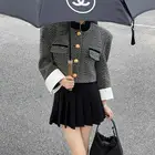 Однобортная одежда для конного спорта с воротником-стойкой, твидовая серая короткая куртка с воротником-стойкой, женское винтажное пальто, новинка на осень и зиму