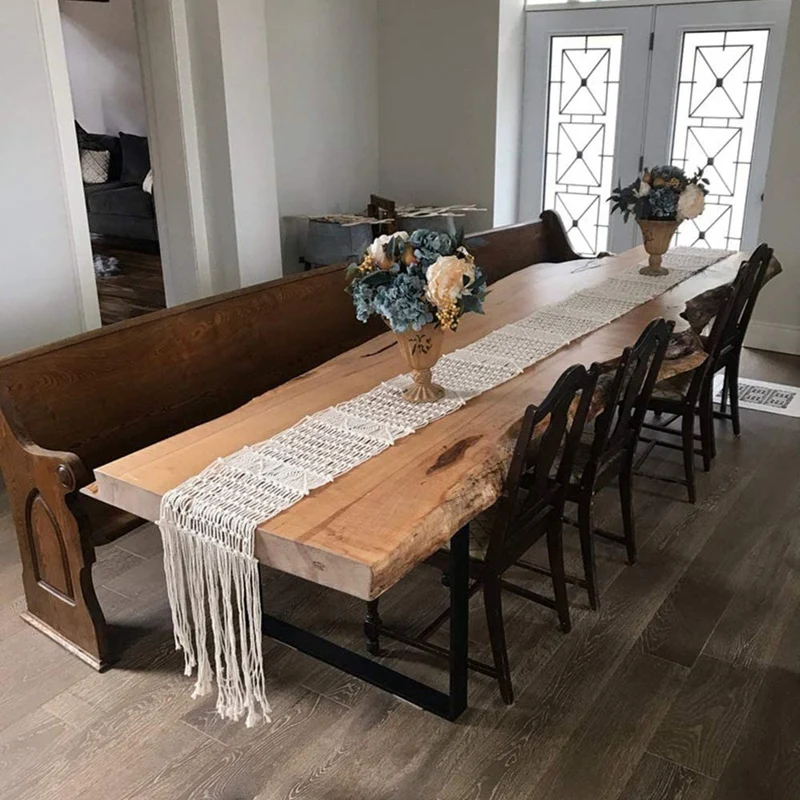 

Natural Cotton Fabric Macrame Table Runner,Vintage Farmhouse and Bohemian Table Decor (63Lx14W Inch)
