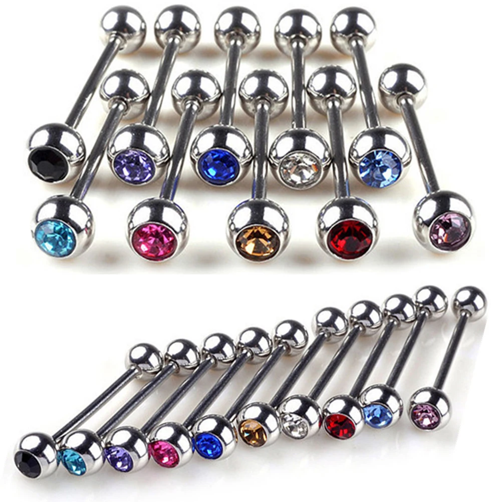 

20Pcs Random Color Stainless Steel Tongue Studs Crystal Ball Tongue Bars Ring Barbell Piercing Body Jewelry