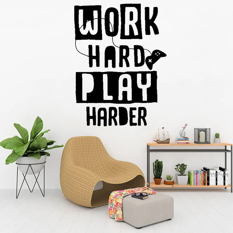 

Gamer Quote Vinyl Wall Decal Video Game Work Hard Play Harder Art Stickers Mural Bedroom Decoration Wall Sticker DW12313