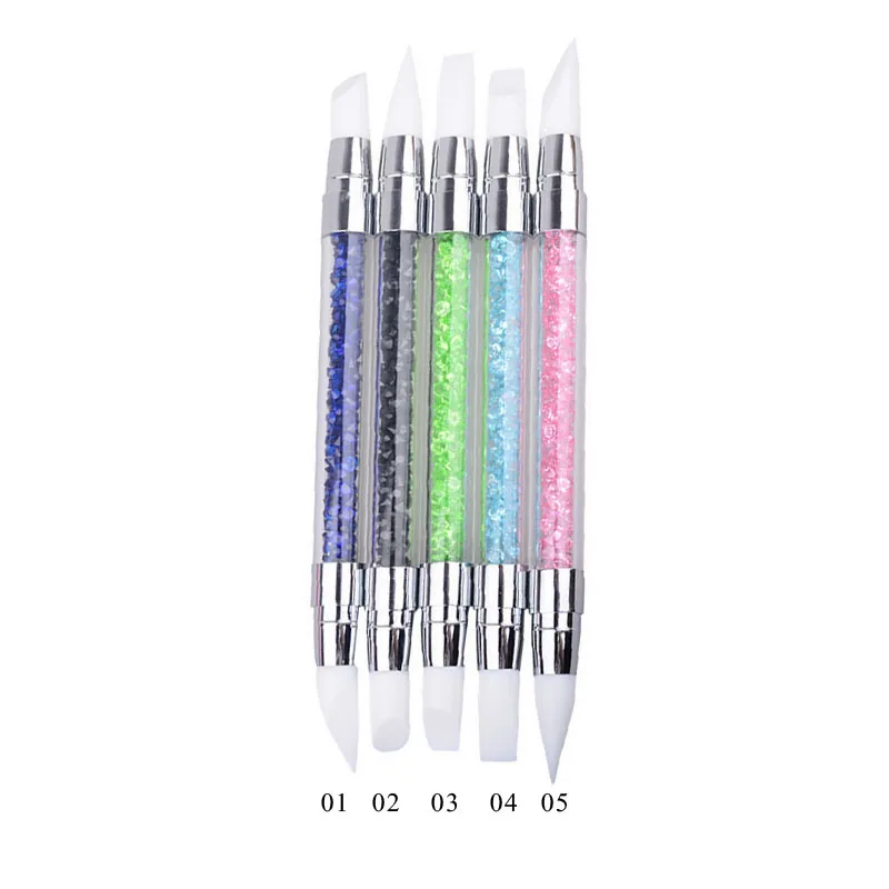 

5 Models Dual-ended 2 Ways Silicone Nail Art Sculpture Pen 3D Carving DIY Glitter Powder Liquid Manicure Dotting Brush