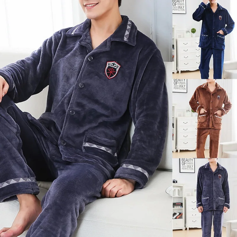 

Winter Thicken Warm Soft Flannel Pajamas Sets for Men Night Pijamas Male Long Sleeve Pyjamas Sleepwear Suit Casual Homewear