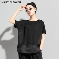 women black irregular patchwork split plus size t shirt new short sleeve loose casual tee shirt femme tops fashion summer 2021