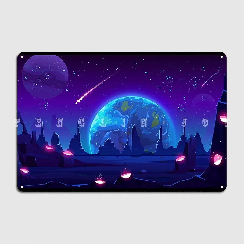 

Glowing Planet Poster Metal Plaque Cinema Garage Party Printing Wall Plaque Tin Sign Poster