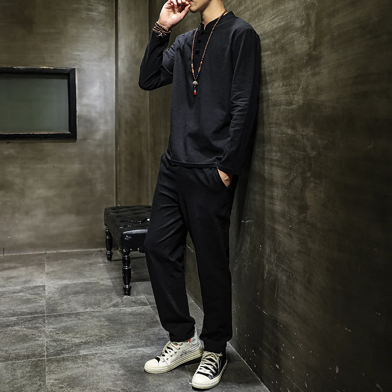 (Рубашка + брюки) 2021 весенние мужские рубашки хлопковые и льняные для мужчин