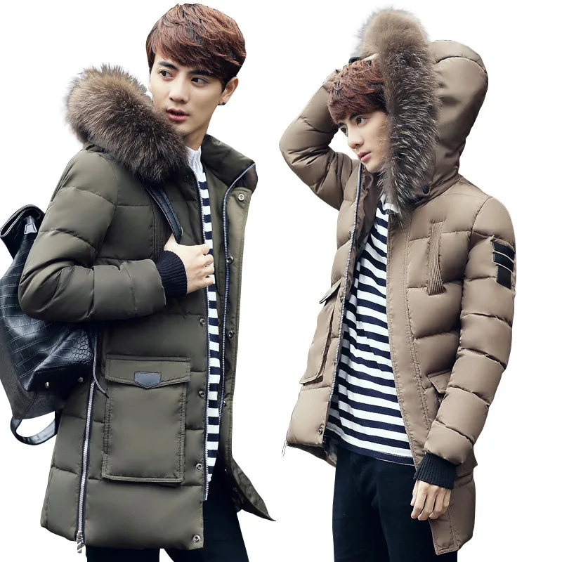Длинная зимняя мужская куртка парка из хлопка Мужская одежда Свободное пальто на