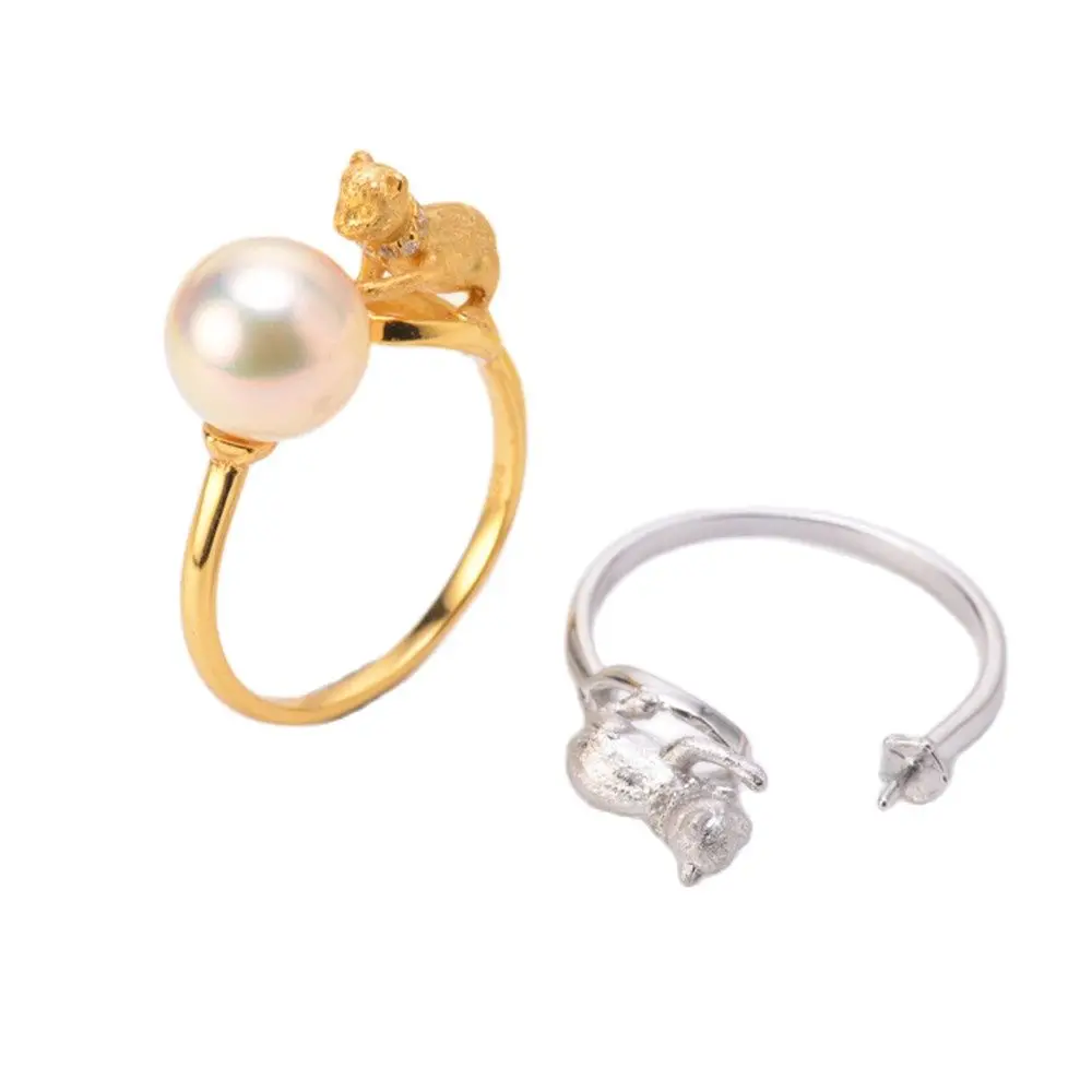 

Pearl Ring Settings, Fashionable Ring Findings, Adjustable Size 925 Silver Ring Jewelry DIY Making No Pearl