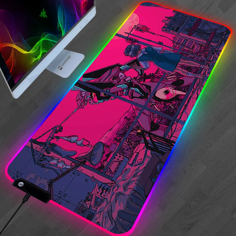 

RGB Evangelion Mouse Pad Anime Gamers Decoracion Gabinete ковер PC Gamer Mousepad EVA Gaming Accessories Keyboard Table Desk Mat