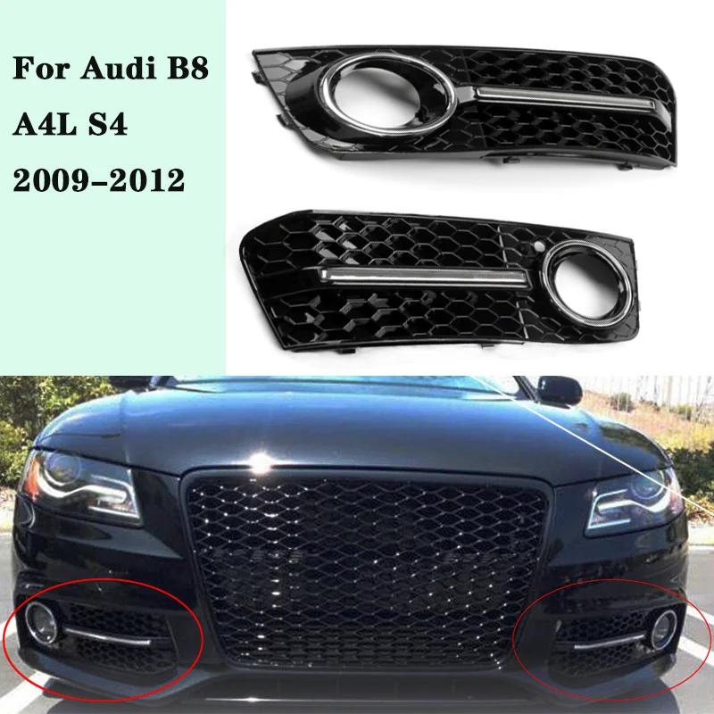 

1 Pair Fog Light Cover Grille Grill For Audi A4 B8 RS4 2009-2012 Car Front Bumper Racing Grills Car Accessories