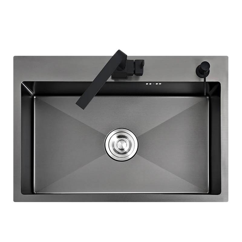 

Quality Kitchen Sink Above Counter Or Udermount Vegetable Washing Basin Sink Kitchen Black Stainless Steel Seamless Welding Pia