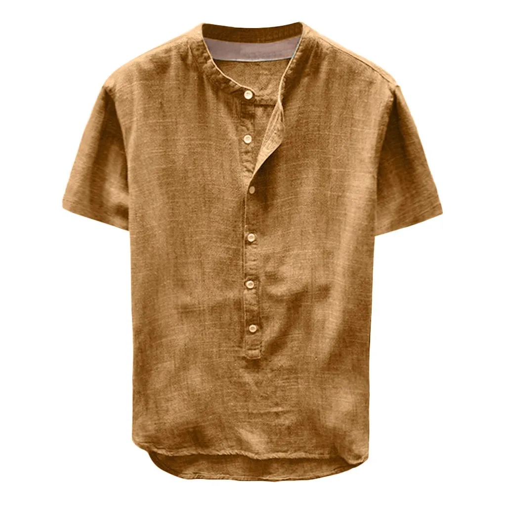 

Summer Short Blouse Top Linen Men's Button Sleeve and Casual Cotton Fashion Men's blouse mens vintage blouse