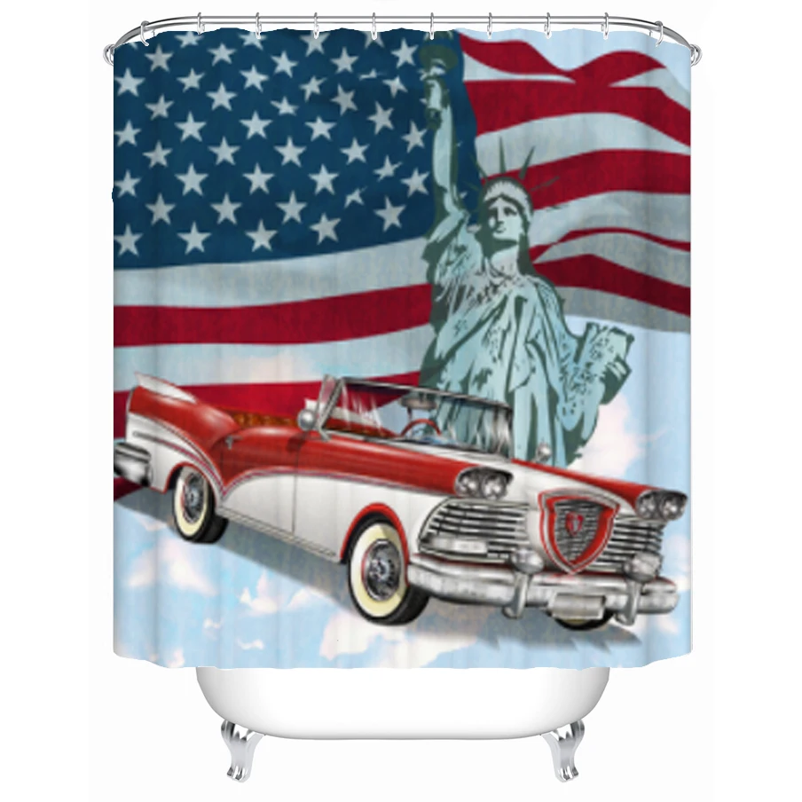 

Занавеска для душа с американским пейзажем, в стиле ретро, для автомобиля, для ванной, из полиэстера, декоративная Водонепроницаемая занаве...