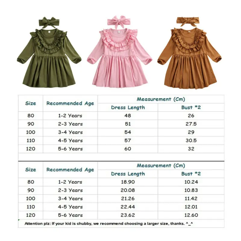 1-6Y Toddler Ruffle Dress Kids Baby Girls Party Casua Long Sleeve Headband Clothes Outfits Sundress | Детская одежда и обувь