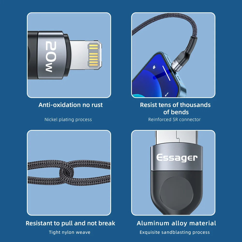 USB кабель Essager для iPhone 12/11 Pro Max/Xs/X PD 20 Вт 2 м|Кабели мобильных телефонов| |