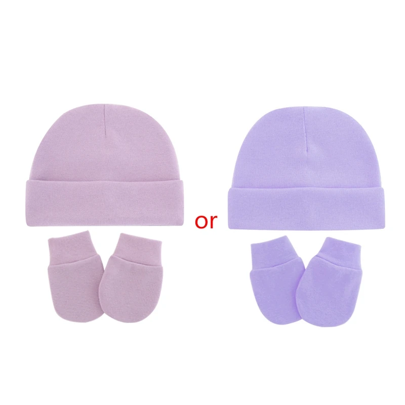 Newborn Infants Face Protection Scratch Mittens Warm Cap Kit Baby Anti Scratching Cotton Gloves+Hat Set