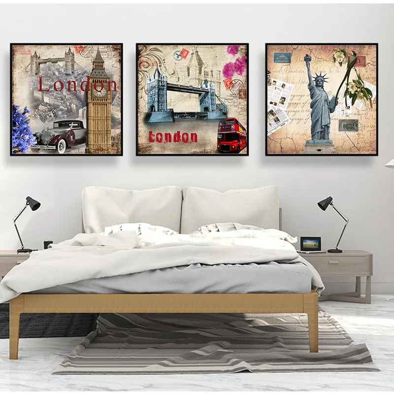Плакат на холсте с изображением пейзажа Лондона и Парижа Биг-Бена Красного