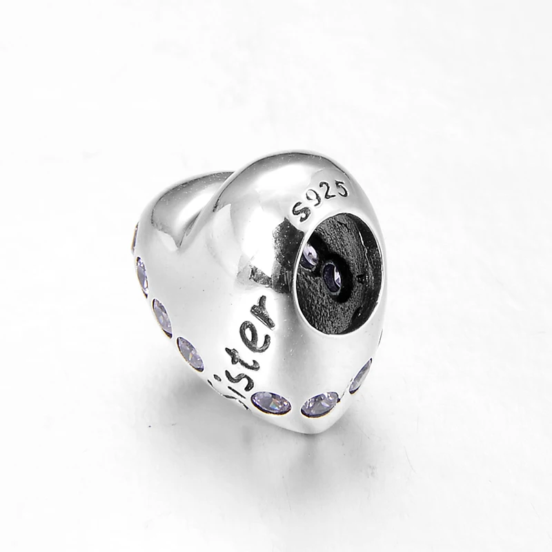 В форме сердца 925 пробы серебро розовый CZ сестра соответственные Европейской