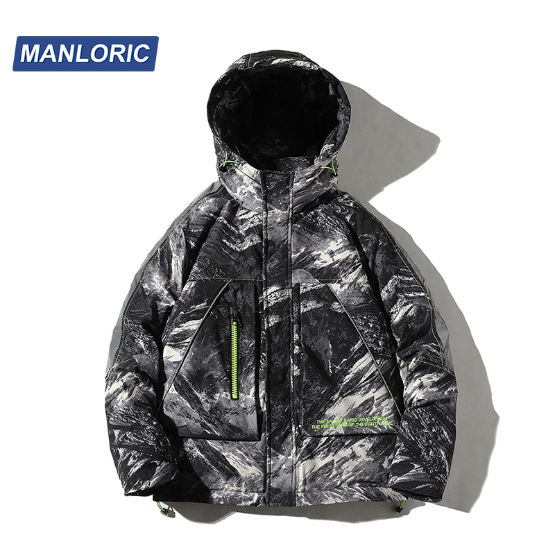

MANLORIC Camouflage Hooded Pockets Men's Winter Down Jacket Regular 90% White Duck Down Thick Warm Casual Down Coat