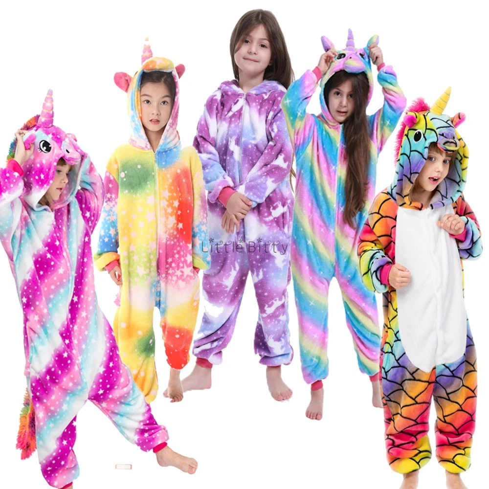Зимняя Фланелевая Пижама для мальчиков и девочек теплая с единорогом детское