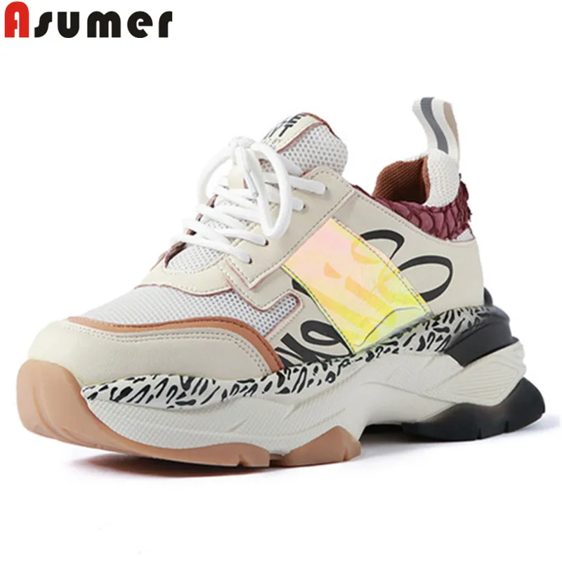 ASUMER/Новинка 2020 года Обувь на плоской подошве Женские кроссовки с круглым носком