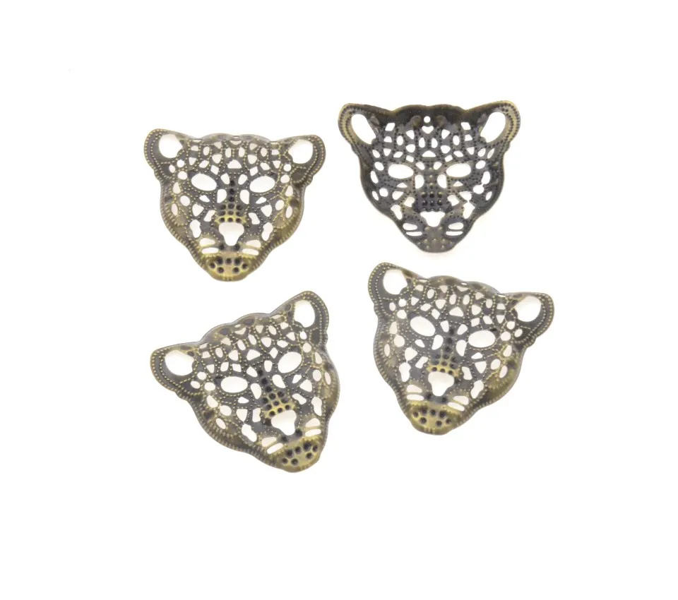 Бесплатная доставка 10 шт. бронзовые филигранные коннекторы с головой леопарда