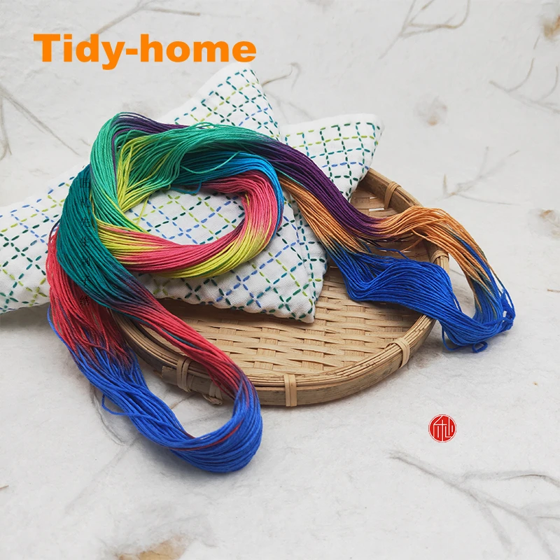 100 м/шт. Японский градиент цвета радуги Дарума Sashiko нить 100% хлопок 6 нитей Сделано в