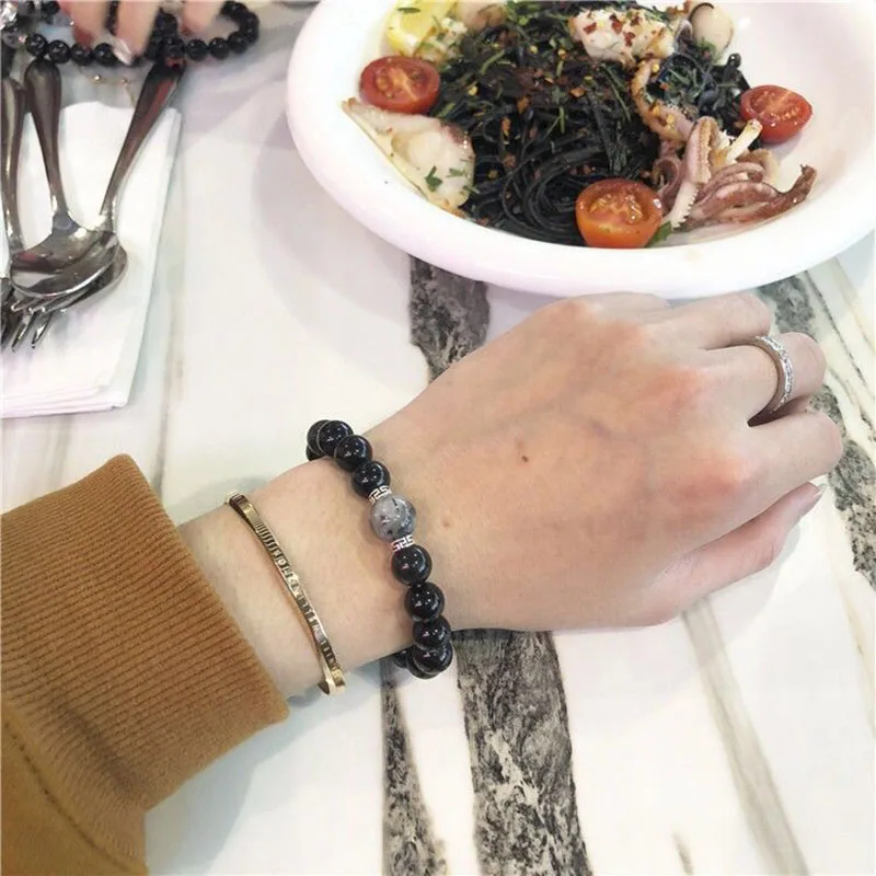 Мода 2 шт./компл. Набор браслетов для пар из натурального Обсидианового камня