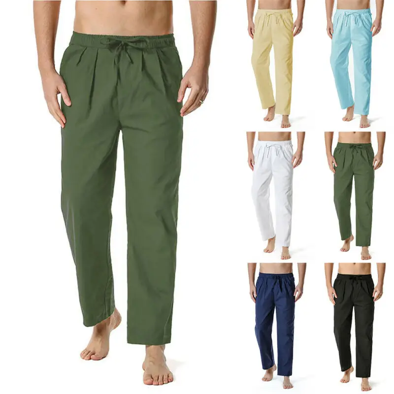 

Men's Casual Baggy Straight Leg Pants Beach Fit Yoga Loose Drawstring Trousers
