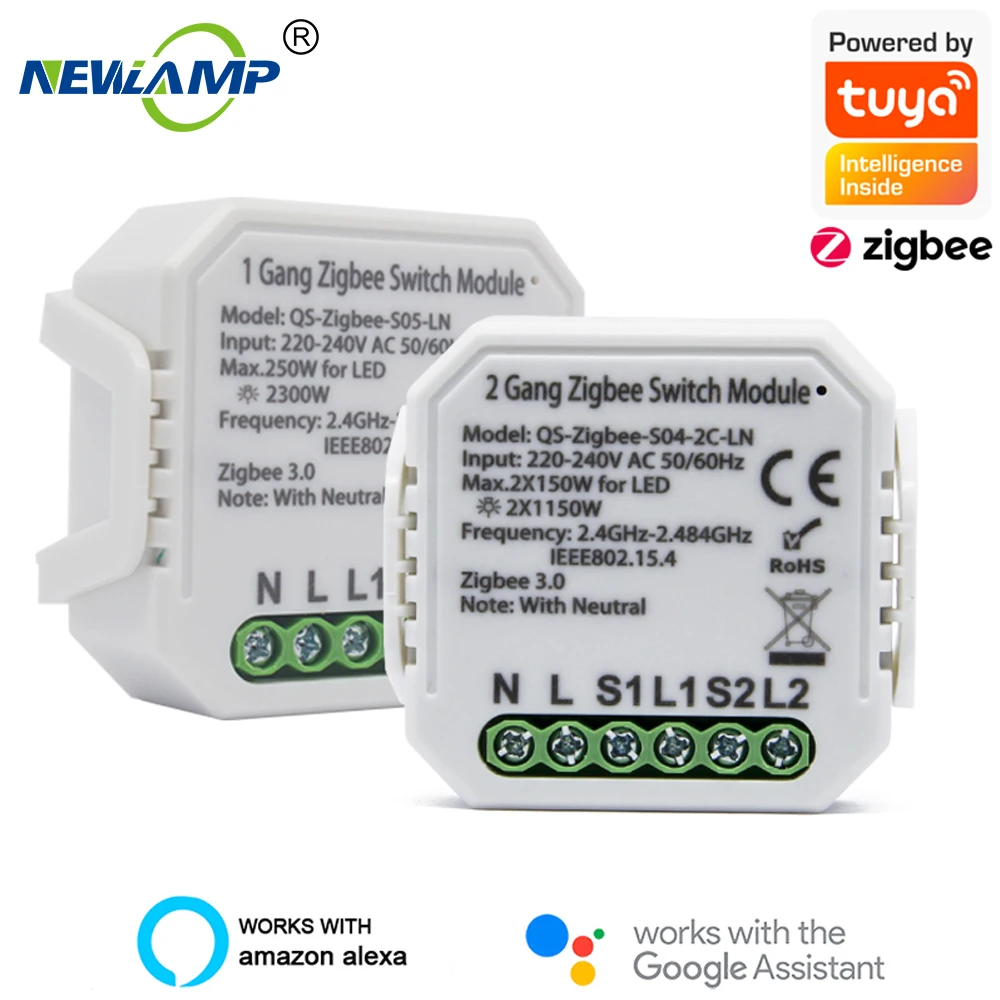 Модуль переключателя с автоматическим выключателем Tuya ZigBee 3 0 2 шт. 250 Вт/2*150 Вт для