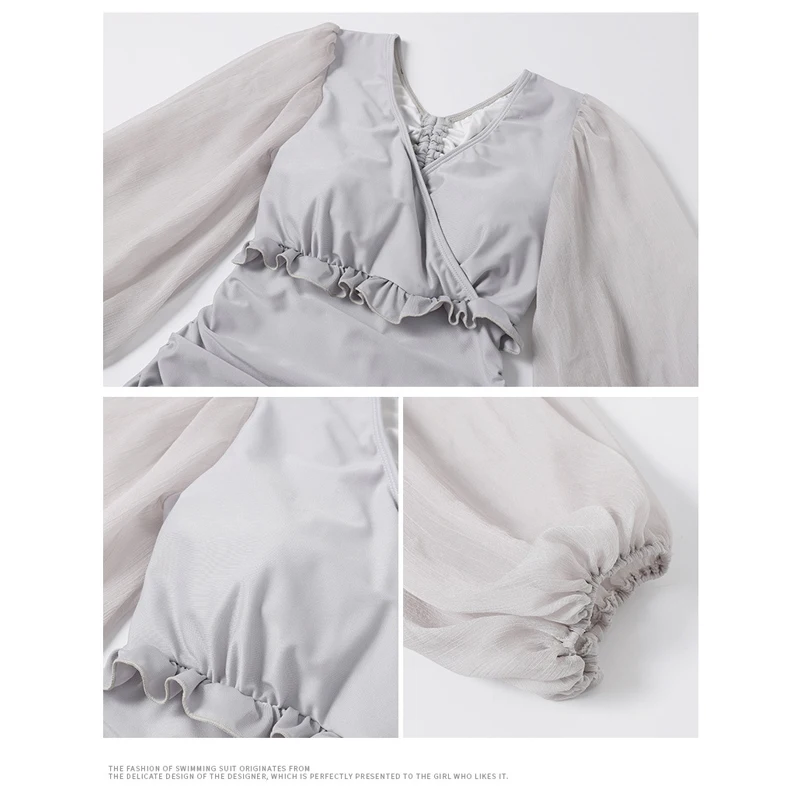 

Swimwear 2020 Bathing Suit Women One Piece Swimsuit Closed Swim Wear New Sexy Fairy Long Sleeve Solid Spandex Sierra Surfer