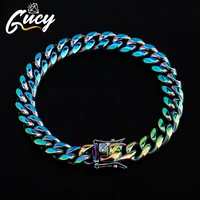gucy fashion 10mm and 14mm rainbow color mens hip hop stainless steel cuban chain jewelry hip hop bracelet for gift
