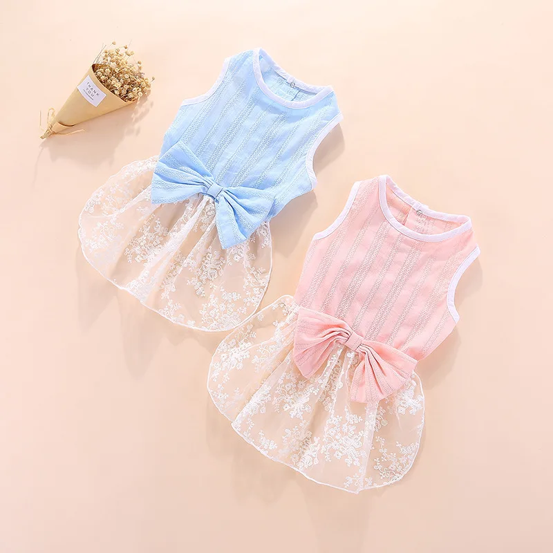 Летнее платье для собак милая пачка с бантом кружевная Одежда Бишон померанский