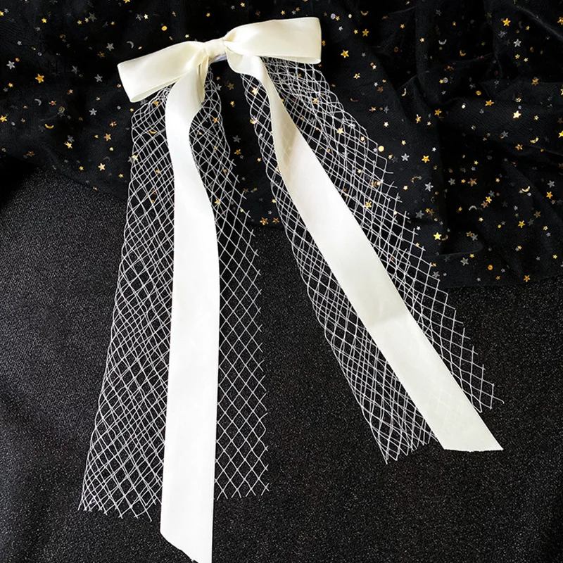 Фата свадебная женская с бантом и зажимом для волос Тюлевая белой лентой