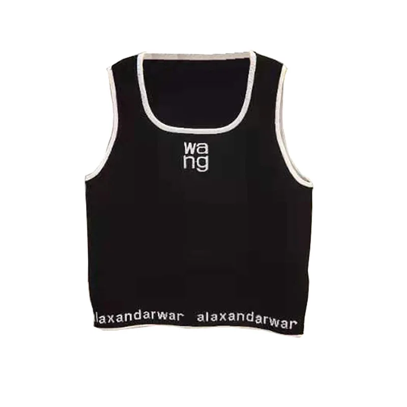 

2021 Alexander embroidery wang letters sleeveless vest suspenders short wild ice silk top women aw correct version