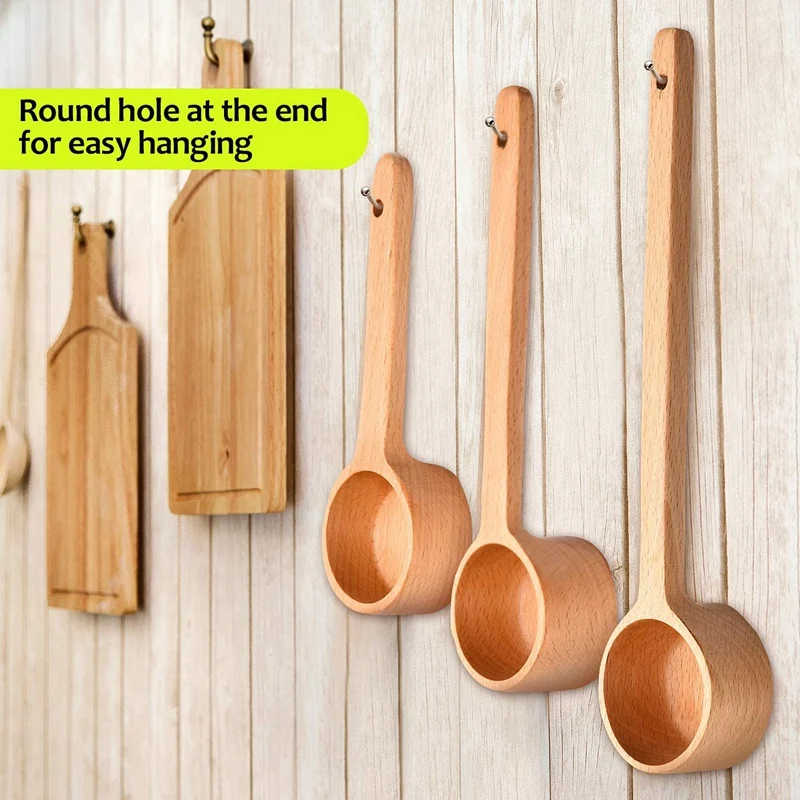 

Wooden Spoon Long Handle Coffee Scoop Tea Espresso Measure Spoon for Ground Beans Tea Condiments Salt Seasoning Sugar6Pc