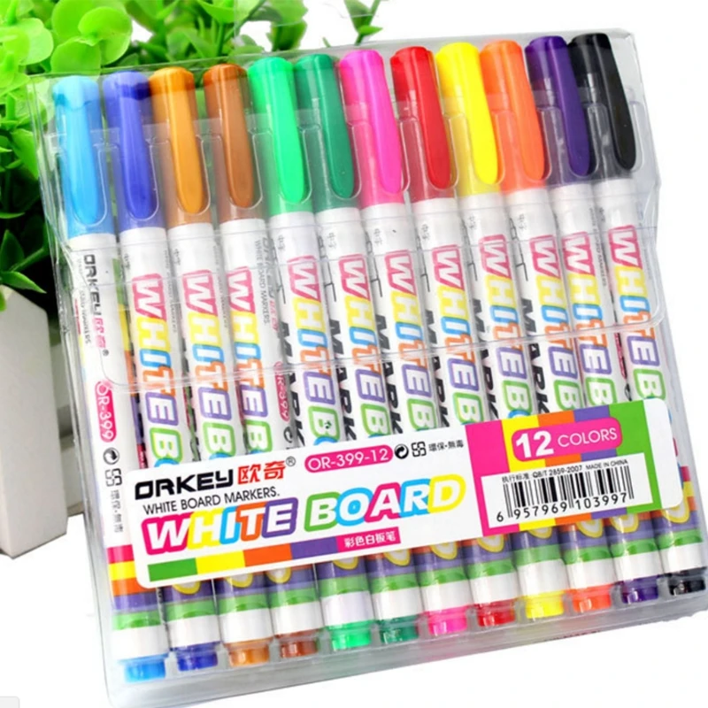 

12 Colors Whiteboard Marker Non Toxic Mark Sign Fine Nib Set Supply