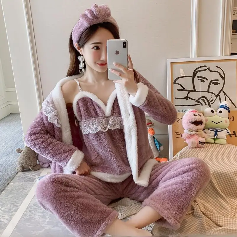 3 шт. женские фланелевые пижамные комплекты на осень и зиму | Женская одежда