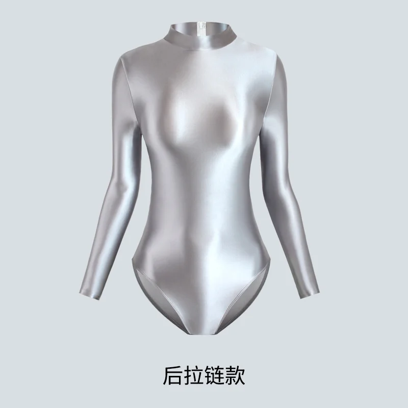 

Xckny One Piece Swimsuit Women's Sexy Tight Front Zipper Back Zipper Two High Slit Sexy Glossy Long Sleeve Swimsuit Bottom Coat