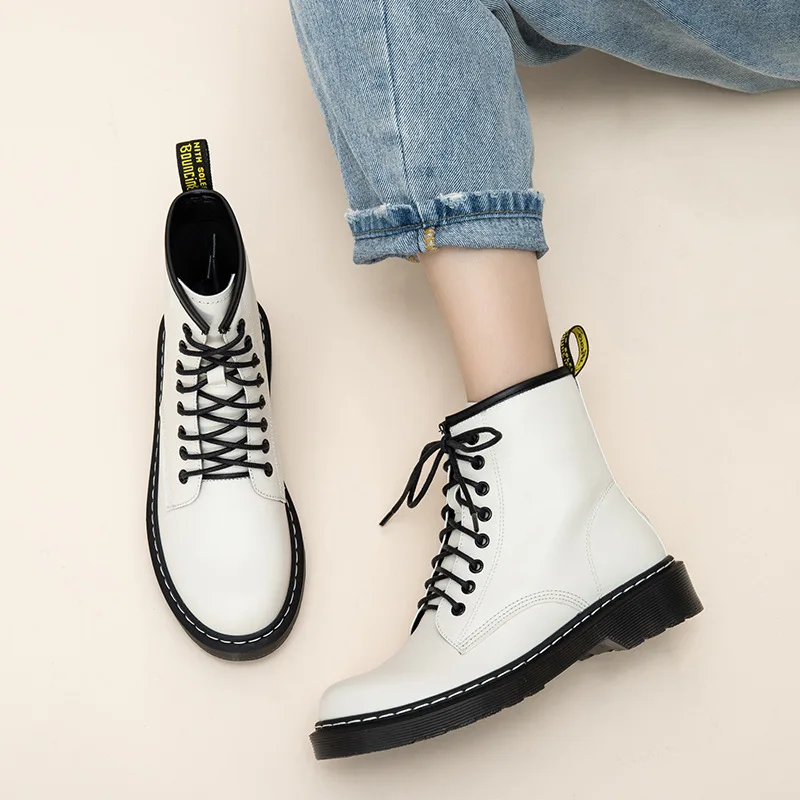 

2020 Spring New Martin Boots Shoes Women Fashion Brand Ladies footware Cross-tied Ankle Boots Female Colorful botas mujer Black