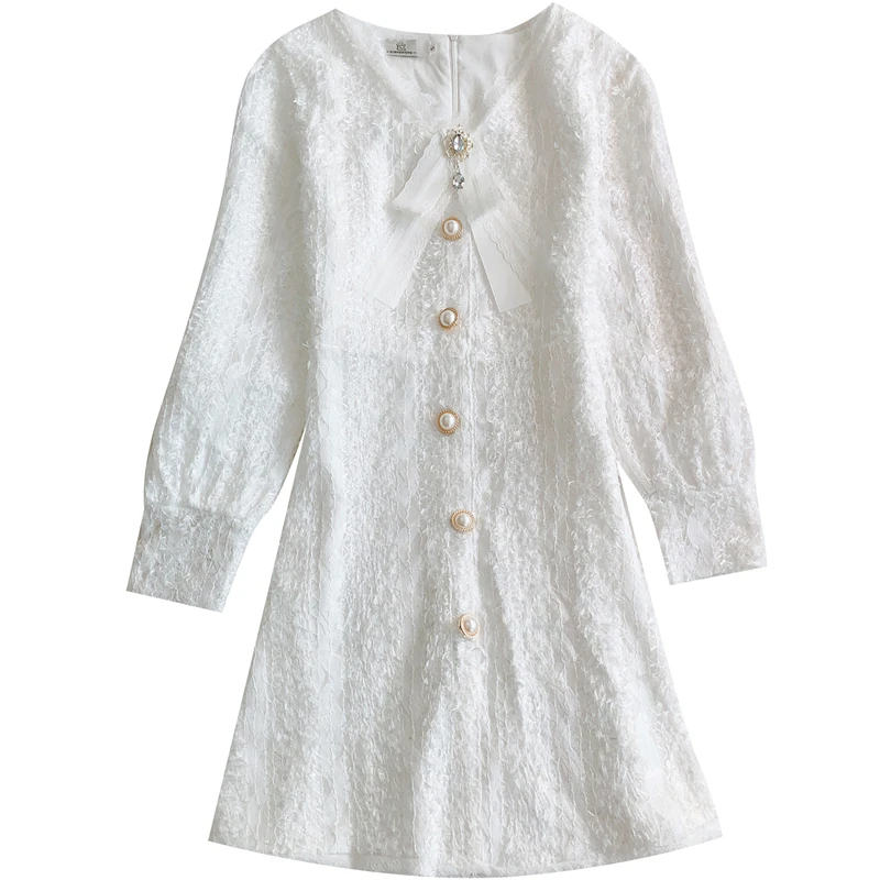 

French retro Hepburn fashion light luxury temperament celebrity style V-neck small hairy fringed slim dress