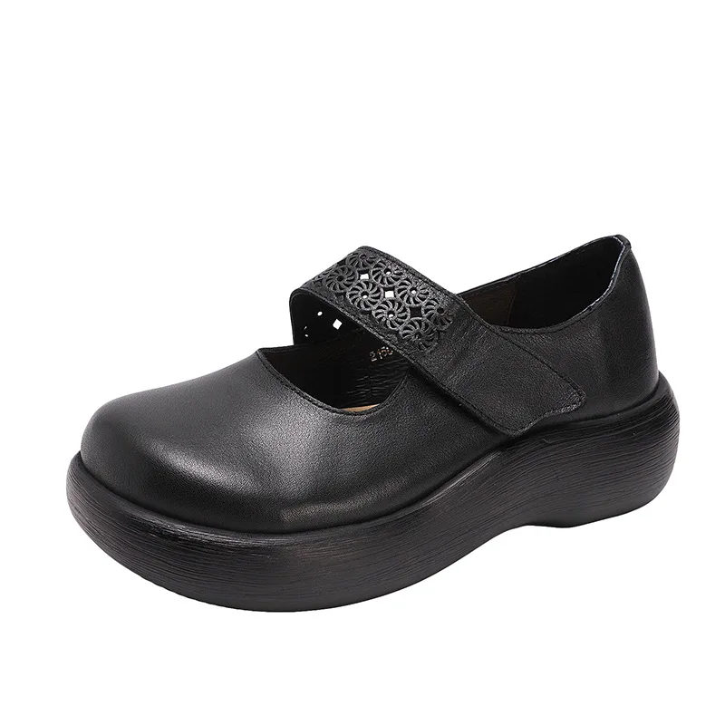 

Johnature Retro Pumps Women Shoes Genuine Leather 2021 New Spring/Autumn Hook & Loop National Style Handmade Casual Ladies Shoes