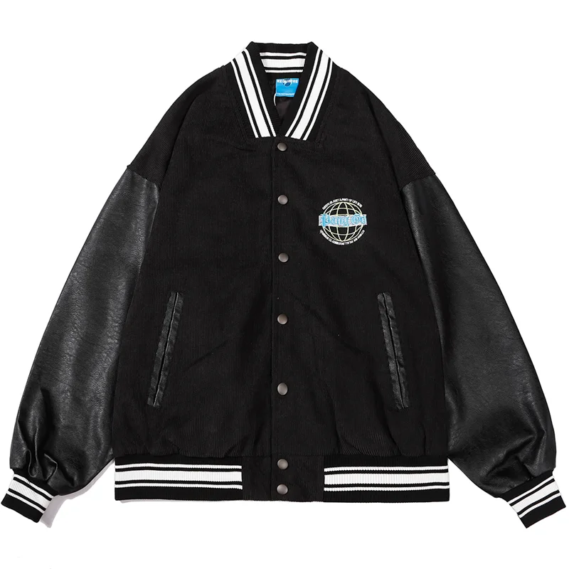 

Harajuku Streetwear Baseball Jacket Letter Embroidery Corduroy Jackets Hip Hop Fashion Oversized Varsity College Bomber Coat
