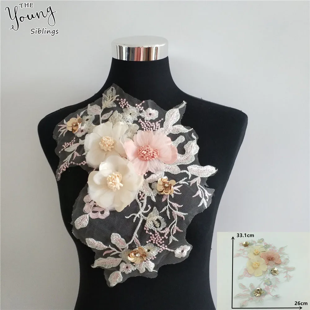 Новое поступление вышивка блестками 3D цветочное кружевное декольте сделай сам