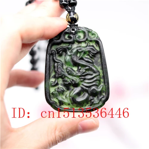 Китайский Черный Зеленый Нефритовый дракон кулон натуральная ручная резьба
